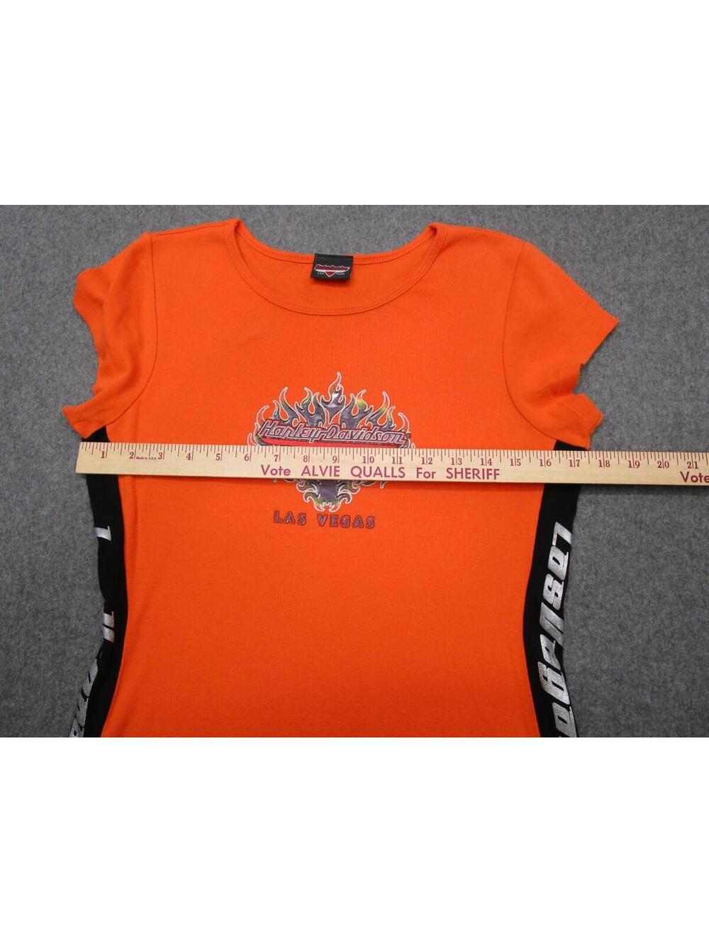Harley Davidson Wmn's Shirt Size XL Late Vintage 90'S  Orange Black Side Insert - Picture 6 of 9